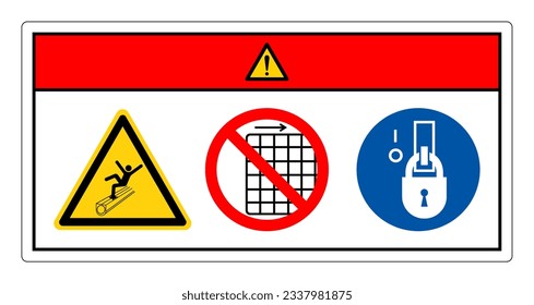 Peligro Caminar O Pararse En La Tapa Del Transmisor No Eliminar El Signo De Símbolo De Protección, Ilustración Del Vector, Aislar En La Etiqueta De Fondo Blanco .EPS10