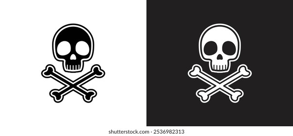 Danger warning Biohazard, Toxic icon, Dangerous crossbones and skull icon. Crossbones and Skull vector icon flat. Crossbones icon vector illustration in black and white background. 