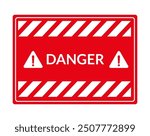 Danger warning board icon. Caution and dangerous area. Red sign for safety, hazard shock. Keep out caution warning and risk zone. Vector cartoon illustration