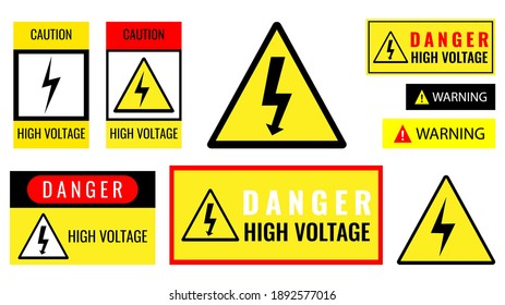 Danger Warning Caution Electric Shock Sign Symbol Set Isolated On White, Easy To Edit Vector Illustration. 