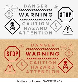 Peligro, Advertencia, Precaución. Señales y símbolos de peligro. Iconos del vector