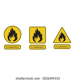 Danger warning circle yellow sign. Flammable sign vector icon. Isolated on a blank, editable and changeable background.