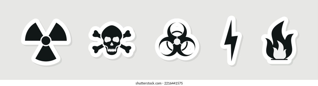 Danger warning circle yellow sign. Radiation sign, toxic sign and biohazard vector icon isolated on white background. eps 10