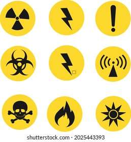 Colección de signos amarillos del círculo de advertencia de peligro