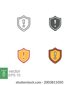 Danger Warning Error Alert Sign in badge style, Security shield exclamation mark for website, logo, app, UI. Guard, attention, warning icon Vector illustration. Design on white background. EPS10