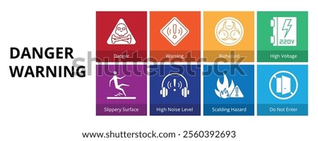 Danger Warning Glyph Solid Banner Web Icon Set Vector Illustration