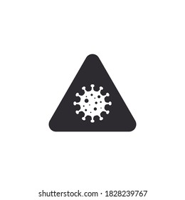 Danger warning icon. Danger warning. Alert sign. Virus icon. Bacteria icon. Coronavirus bacteria cell icon. Dangerous cell. Viral infection. Viral disease. Biohazard symbol. Risk sign. Sticker.