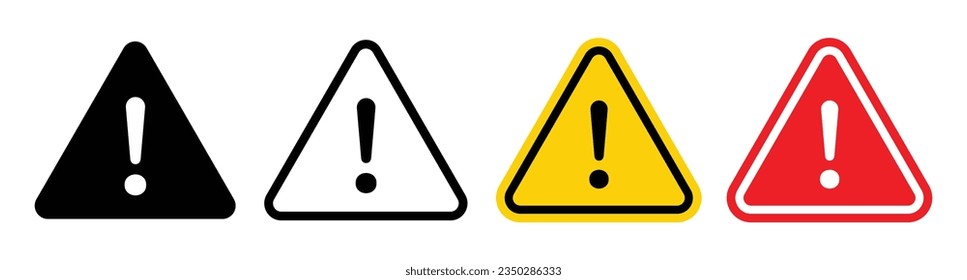 Danger warning icon set. alert triangle warn sign in black, yellow, and red color. exclamation sign. 