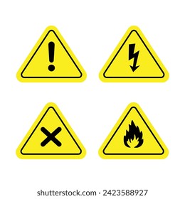 Juego de iconos de advertencia de peligro. signo de advertencia de triángulo de alerta en color negro, amarillo.
