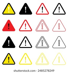 Danger warning icon set. alert triangle warn sign in black, yellow, and red color. exclamation sign, Caution warning signs set. Exclamation marks
