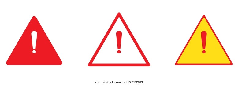 Danger warning icon set. alert triangle warn sign in black, yellow, and red color. exclamation sign.