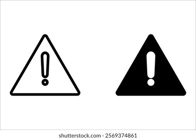 Danger warning icon set. alert triangle warn sign in black and white style. exclamation sign.