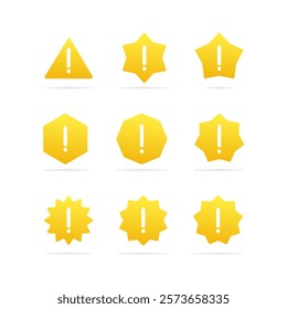 Danger warning icon set. Alert warn sign in yellow color. Exclamation signs.