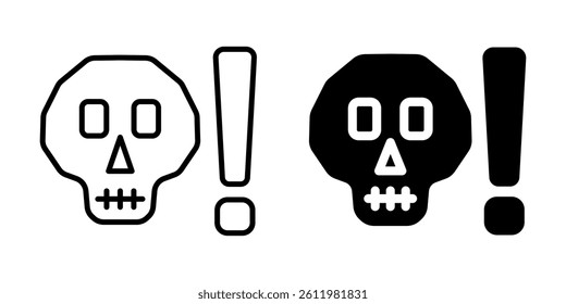 Danger warning icon with skull and exclamation mark. Silhouette and line style.