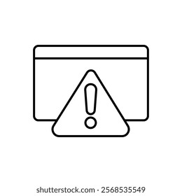 Danger warning icon. Software error message. Exclamation mark line symbol. System error alert on a computer screen. Risk sign. Editable vector stroke.