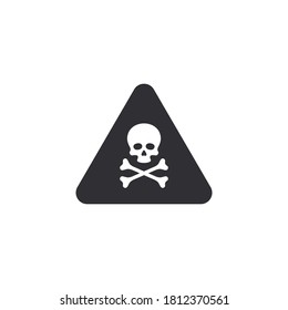 Danger warning icon. Danger warning - Vector icon. Risk sign. Death sign. Skull with bones. Alert sign. Poisonous substance. Threat of poisoning. Skull sticker. Life threat. Poison sign. Toxic waste.