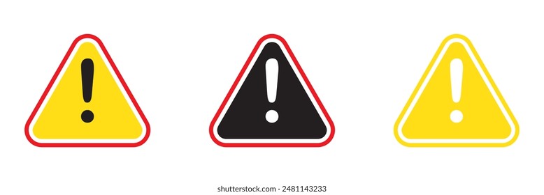 Danger warning icon. Danger warning. Vector icon. Risk sign. Information sign. Exclamation icon. Alert sign. Alarm sign. Error message. Important message. Triangle. Notice icon. Notification mark.