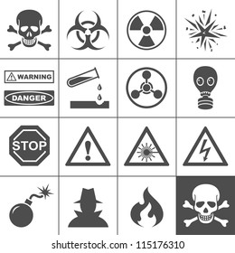 Danger and warning icons. Simplus series. Each icon is a single object (compound path)