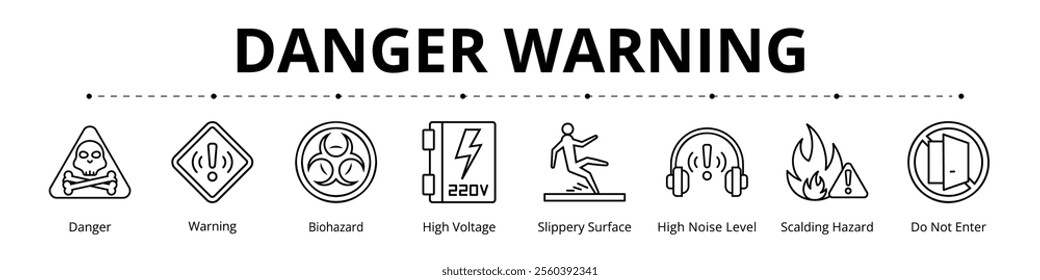 Danger Warning Line Banner Web Icon Set Vector Illustration