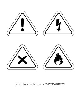 Danger warning outline icon set. alert triangle warn sign in black, yellow color.