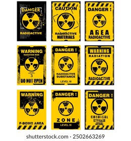 Danger, Warning, Radioactive, sign and sticker vector