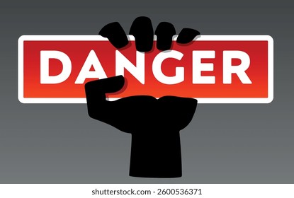 Danger warning sign with hand holding board