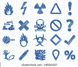 Danger, warning sign icon Doodle illustration collection