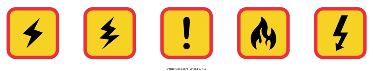 Danger, warning sign icons. caution symbol. toxic, skull, poison, high voltage, lightning, caution, warning, danger, flammable signs, vector illustration.