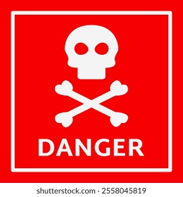 Danger warning sign, red skull danger icon