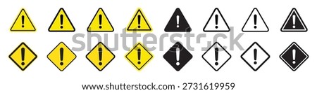 Danger and Warning Sign Symbol Set with Exclamation Mark in Triangle and Diamond Shapes