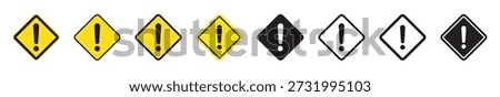 Danger and Warning Sign Symbol Set with Exclamation Mark in Diamond Shapes