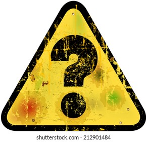 Danger warning sign w. question mark, vector illustration