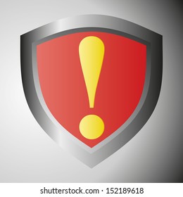 Danger warning sign. Yellow exclamation mark on red. Vector illustration.