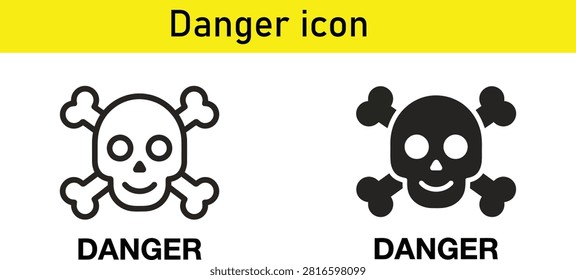 Danger warning skull and crossbones icons in white and black versions
