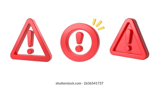 Icono de triángulo de advertencia de peligro 3D. Representación 3D de advertencia de peligro. Icono de alerta 3D