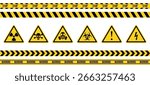 Danger warning yellow sign. Radiation sign, Gas mask, Toxic sign and Bio hazard. Warning label, warning tape, hazard sign vector. Vector icon isolated on white background