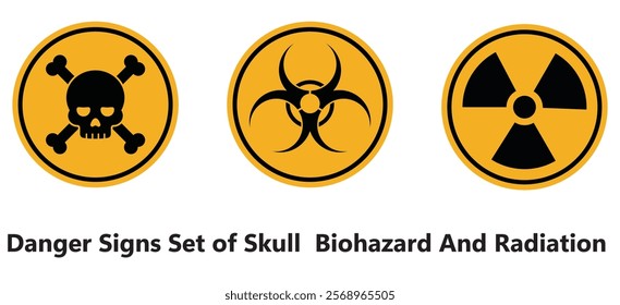 Danger warning yellow sign. Radiation sign, Toxic sign and Bio hazard. Vector icon isolated on white background. warning sign on white background