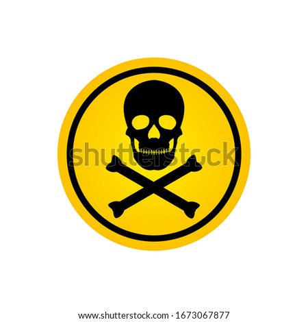 Danger warning yellow sign, skull and crossbones vector illustration isolated on white