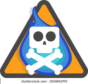 Danger. Warning you about harmful activities with flammable gas. A skull with bones in front of a blue fire explosion. EPS 10 Illustration Vector.