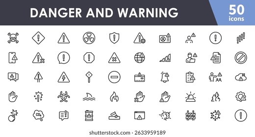 Danger and warnings icon set. Set of Warnings. Alert, hazard, dangerous, exclamation mark, warning sign and more. Vector