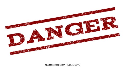 Danger watermark stamp. Text caption between parallel lines with grunge design style. Rubber seal stamp with dust texture. Vector dark red color ink imprint on a white background.