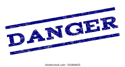 Danger watermark stamp. Text caption between parallel lines with grunge design style. Rubber seal stamp with unclean texture. Vector navy blue color ink imprint on a white background.