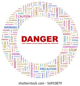 DANGER. Word collage on white background. Vector illustration.