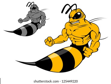 Danger yellow hornet with sting in cartoon style for mascot design, such as idea of logo. Jpeg version also available in gallery