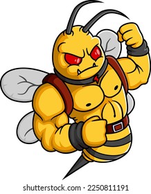 Danger yellow hornet with sting in cartoon style for mascot design of illustration