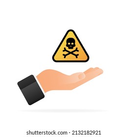 Danger yellow icon in hand vector signs. Radiation sign, Biohazard sign. Vector illustration
