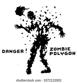 Danger zombie polygon sign. Shooting from a machine gun. The horror genre. Vector illustration.