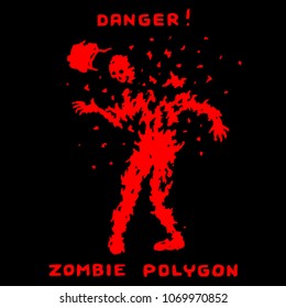 Danger zombie polygon. Vector illustration. Scary character silhouette. Black background.