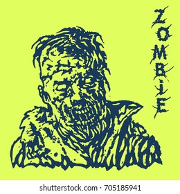 Danger zombie. Vector illustration. Genre of horror. States of mind. Green background.