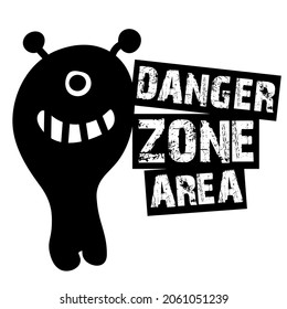 Zona de peligro Ámbito Alimenticia Monstruo Doodle Tipografía de la marca Monocroma en blanco y negro y logotipo